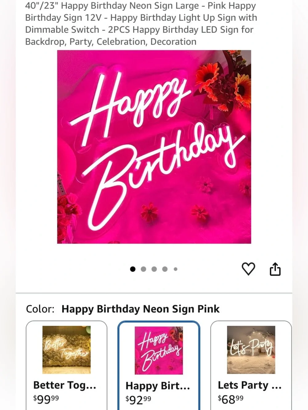 Divatla 40”x23” Neon 2-Pc Happy Birthday Hanging Sign